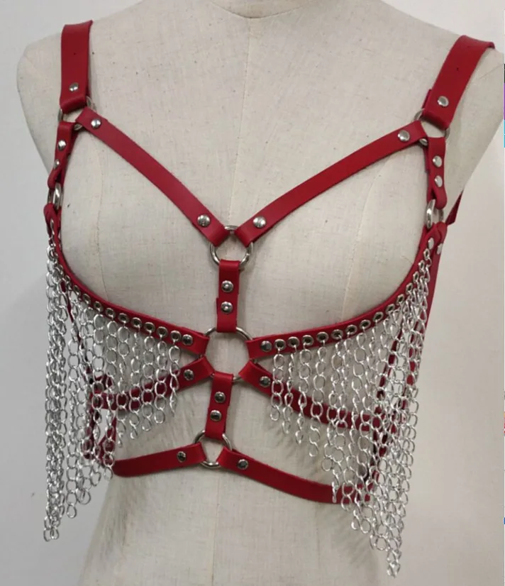 Кожаная металлическая цепочка на тело БДСМ клетка для тела Готическая подвязка в