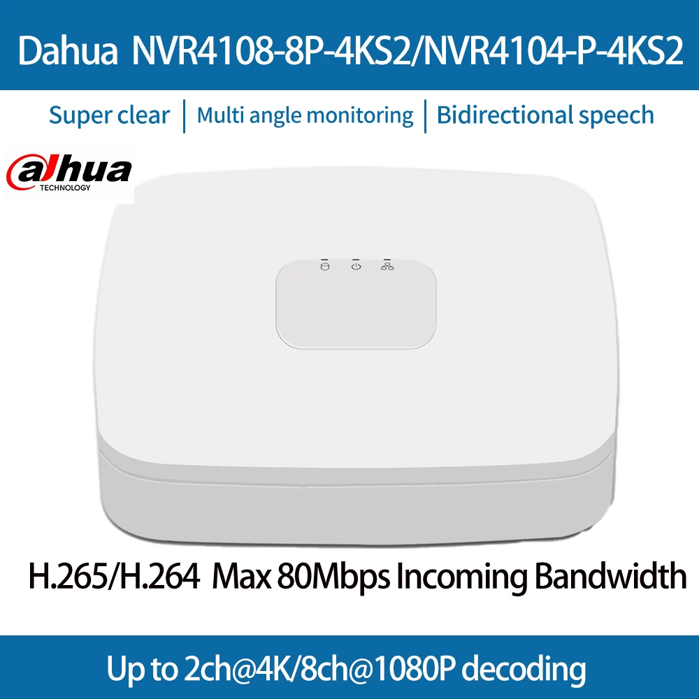 

Видеорегистратор Dahua NVR4108-8P-4KS2 DH 4CH NVR4104-P-4KS2 4/8CH 8MP 4K PoE 8CH оригинальный NVR H.265 Поддержка ONVIF 2,4 SDK CGI