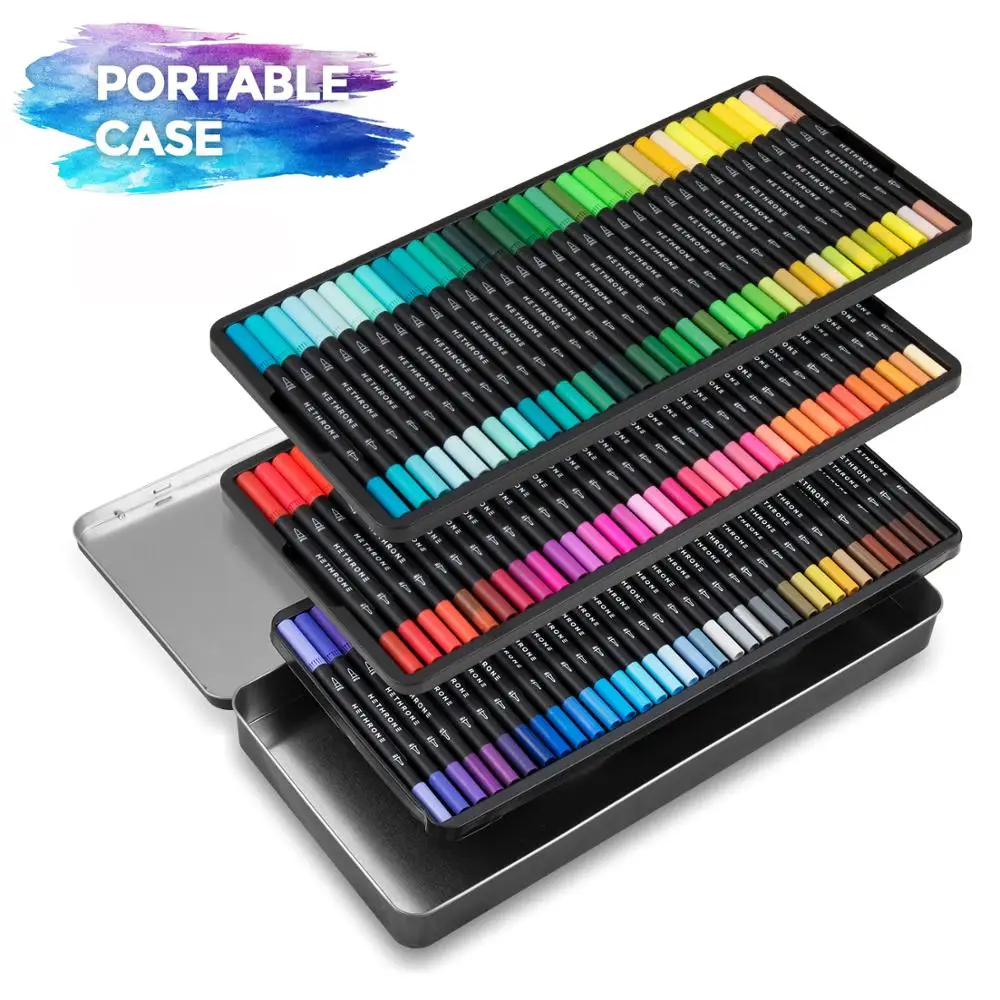 Маркеры для рисования акварельными красками и кисточками 100 цветов|Фломастеры| |