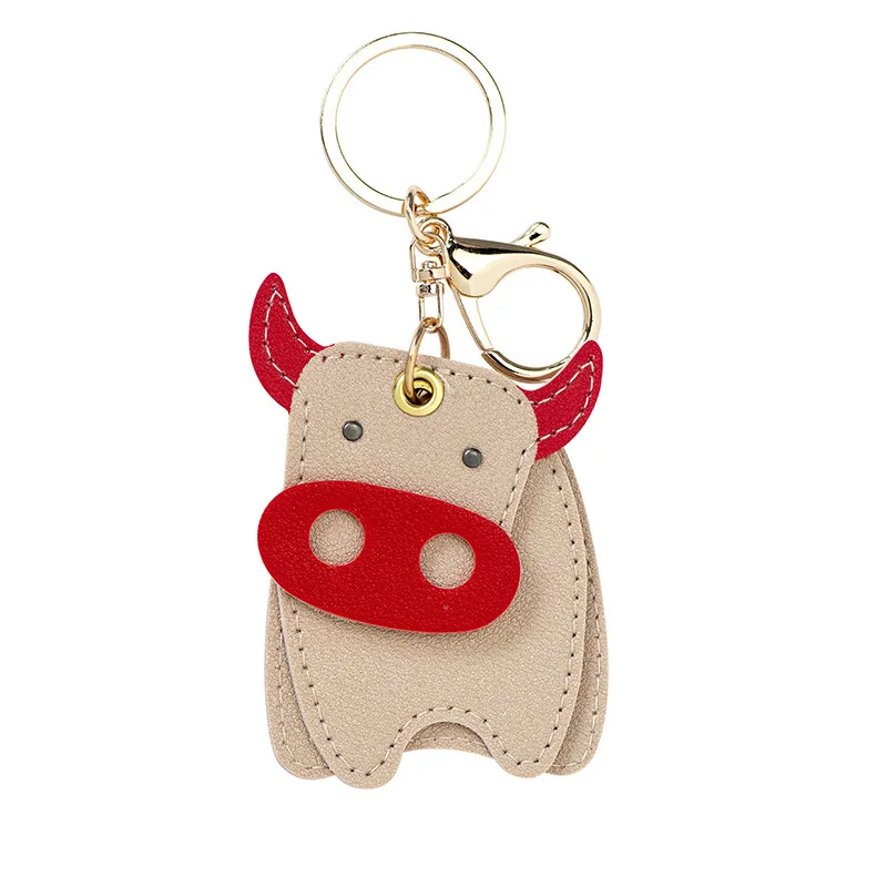 

New Pu Leather Animal Keychain Frog Cat Ox Backpack Pendant Key Chain Charming Fashion Jewelry Decorative Keyring