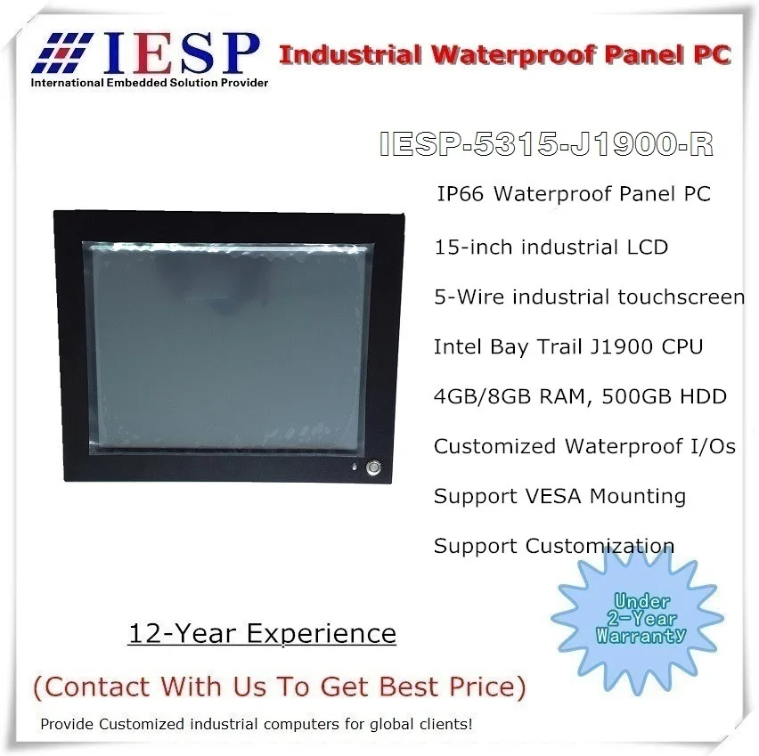 

Waterproof Panel PC, 15 inch Sunlight Readable LCD, J1900 CPU,4GB DDR3 ,500GB HDD, Industrial Computer, HMI