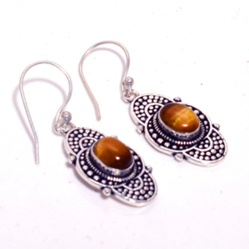 

Tiger Eye Silver Overlay on Copper Earrings , 40 mm , E4641