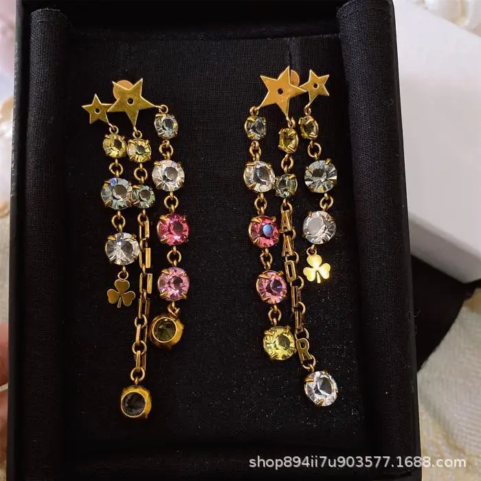 

Fancy Diamond Tassel Face-lift Retro Gold Long Earrings