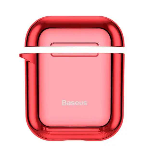 Чехол Baseus с глянцевым блестящим покрытием для AirPods 2 1, портативные наушники, защитная крышка для Air Pods, с крючками для защиты от потери - Цвет: Красный