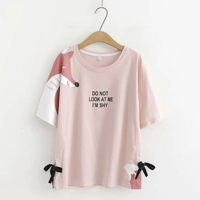Женская футболка в японском стиле Mori Girl College Style свободная с коротким рукавом и