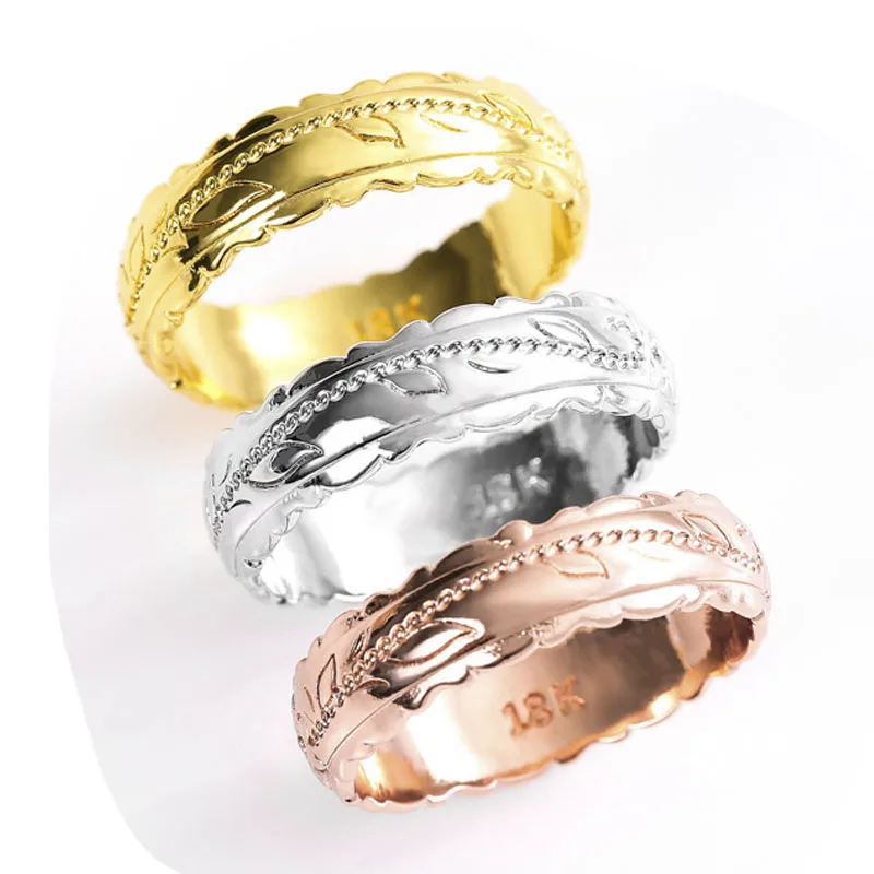 

Classic 3 Colors Embossed Rose Flower Leaves Plants Ring for Women Party Wedding Engagement Jewelry Size 5-11