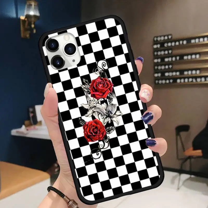 

Checkered Checkerboard Flame flower Phone Case for iPhone 11 12 pro XS MAX 8 7 6 6S Plus X 5S SE 2020 XR Soft silicone