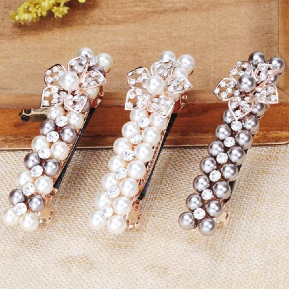 

Fashion Crystal Rhinestone Pearl Hairpins Girls Barrettes Hair Clip Clamp Jewelry Styling Tools Women Hair Accessories