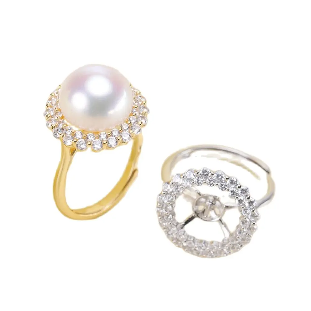 

Pearl Ring Settings, Fashionable Ring Findings, Adjustable Size 925 Silver Ring Jewelry DIY Making No Pearl