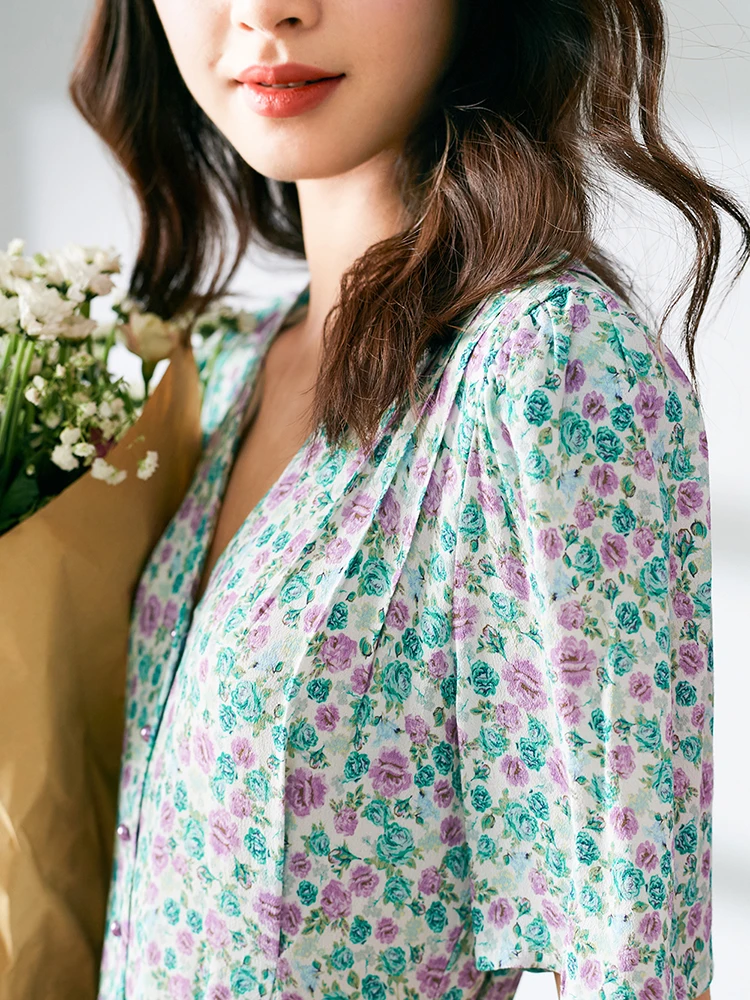 

Women Split Floral Midi Dress Short Sleeve Hoilday Style Print Dress with Buttons 2020 Spring Summer
