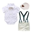 Детская одежда для маленьких джентльменов, костюмы Летняя одежда для новорождённых, Комплекты одежды комбинезон белого цвета с коротким рукавом из 3 предметов, комплекты для малышей на день рождения, для мальчиков, одежда из хлопка