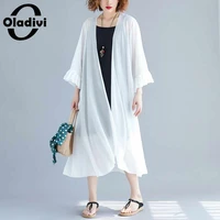 oladivi oversized women blouses shirt tops long kimono cardigan blusas beach thin outerwear summer 2021 new sun protection cover
