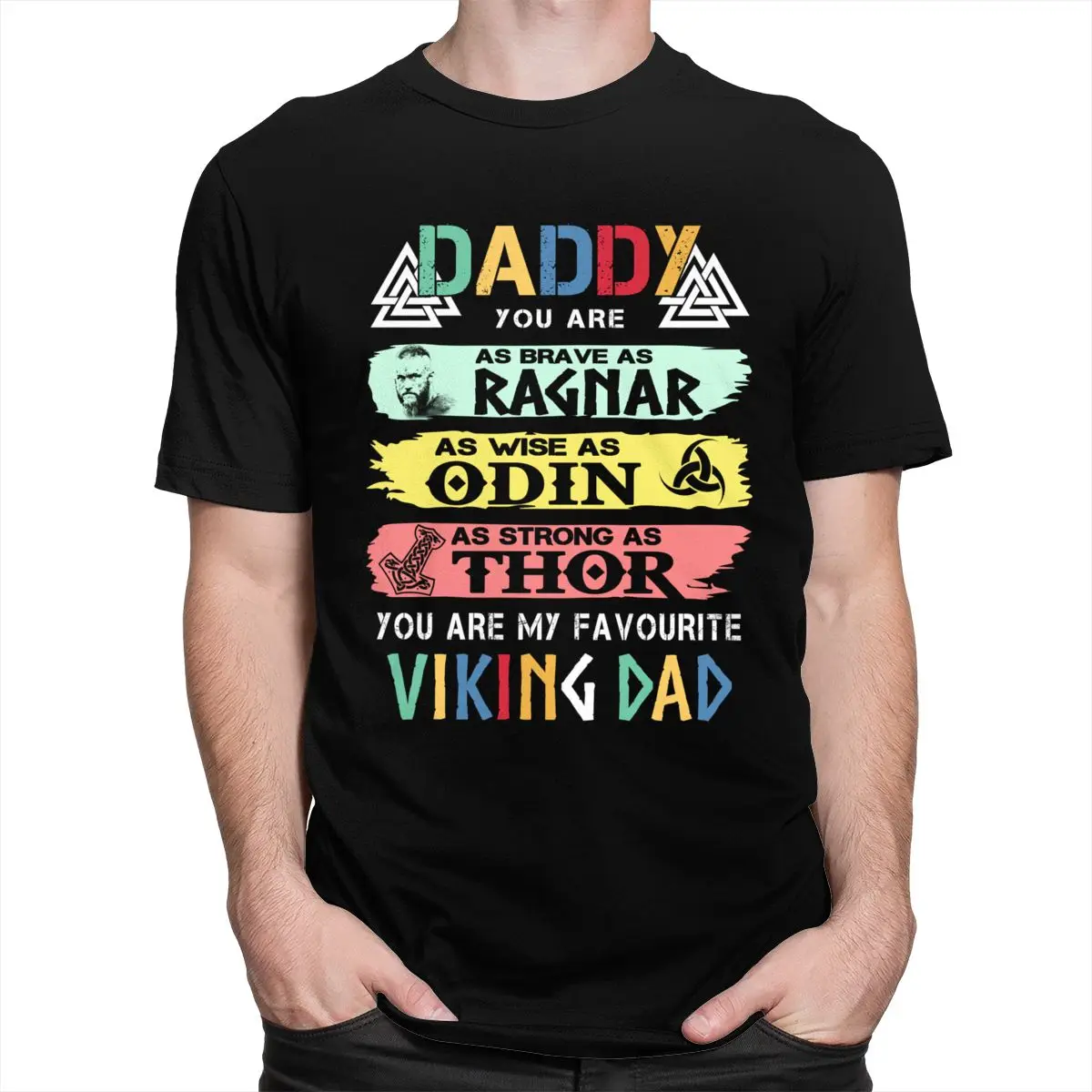 Viking Dad Daddy Мужская футболка из мягкого хлопка Ragnar Odin с викингами и вырезом
