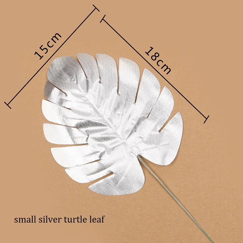 silver 1 5 шт., золотисто-Зеленый Искусственный лист высокого качества, листья тропической пальмы, сделай сам, растения, для дома, вечерние, свадебные, настольные, вечерние, украшения - Цвет: silver 1