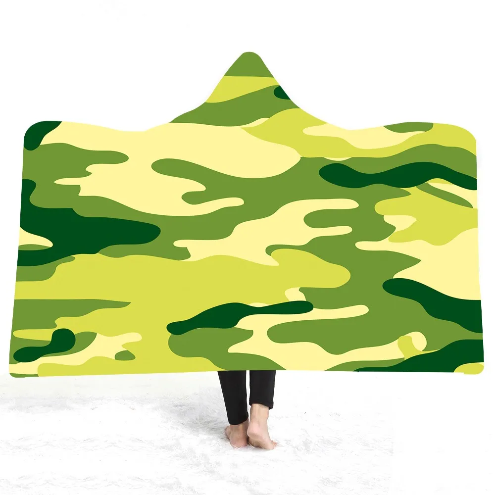 

Fashion Camouflage Hooded Plush Throw Blanket Sofa Couch Cover Sherpa Fleece Warm Blanket for Teens Adult 150x200cm