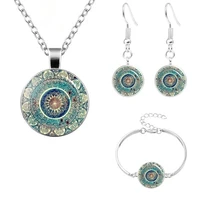 glass cabochon pendant necklace bracelet earrings om india yoga mandala jewelry for womens fashion gift friendship jewelry