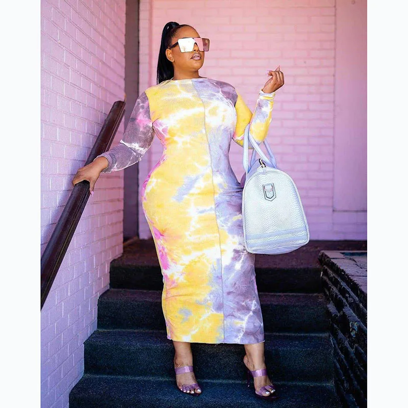 

Платье с длинным рукавом и круглым вырезом, большого размера