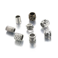10pcs tibetan silver metal slide spacer tube big hole beads for 6 10mm round leather cord diy necklace jewelry making findings