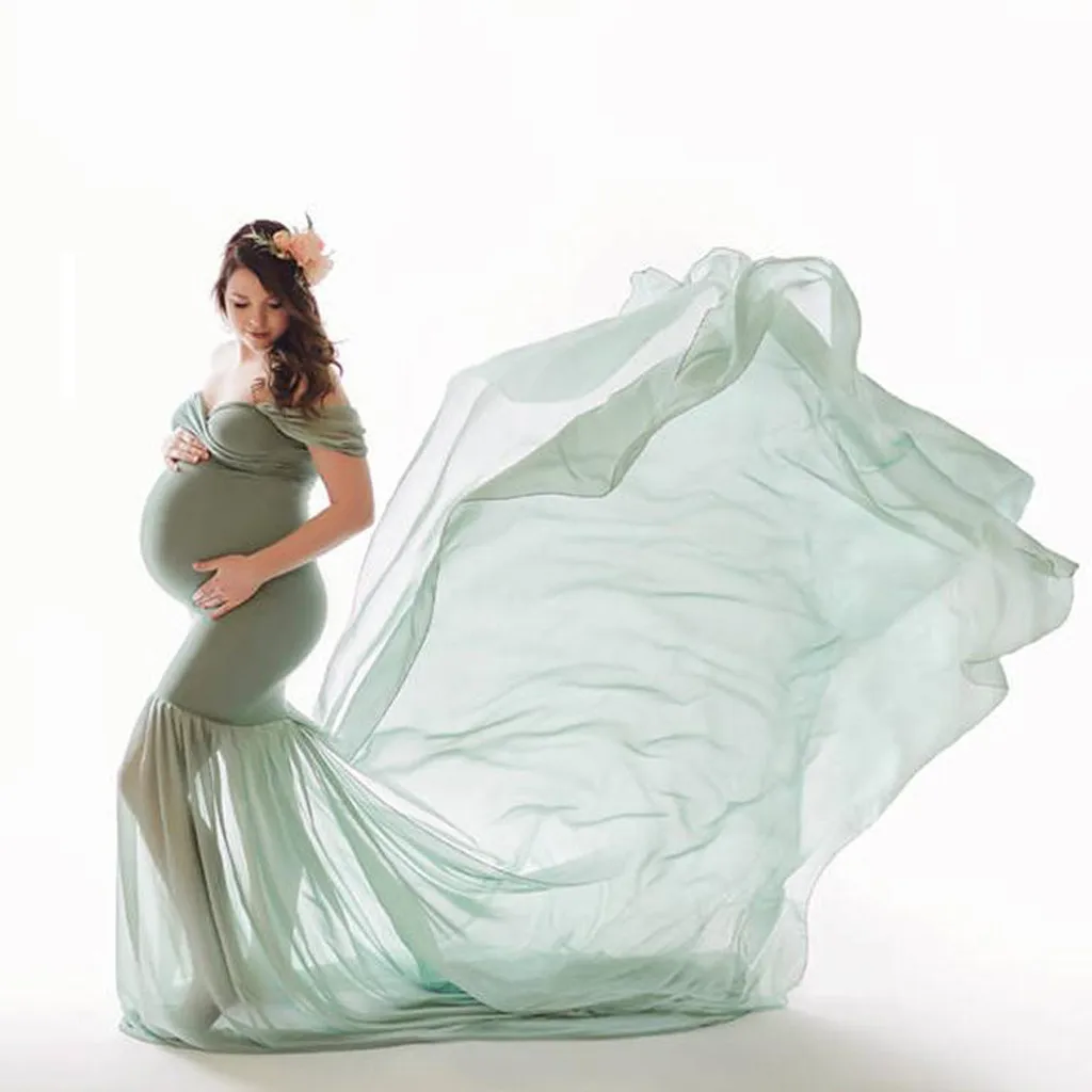 

Maternity Photography Long Dress Women Pregnants Photography Props Off Sleeveless Maternity Solid Dress For Photo Shoot