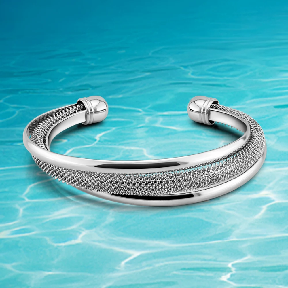 Женский браслет из серебра 925 пробы с двумя линиями|mesh stretch bracelet|bracelet handcuffmesh sterling