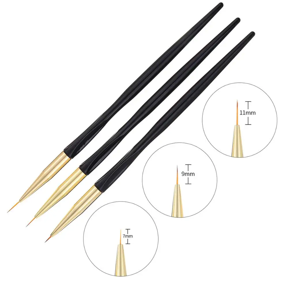 SKU003833-black Monja 3 шт./компл. мульти Стиль ногтей Кисть Акриловая арт полоса маникюрный набор стразы французский цветок 3D сетки DIY инструменты для маникюра - Цвет: SKU003833-black