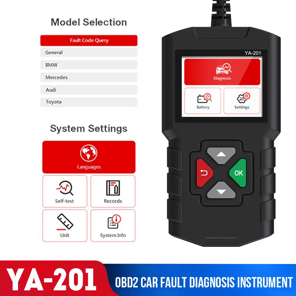 Улучшенный сканер двигателя YA201 OBD2 многофункциональный считыватель кодов