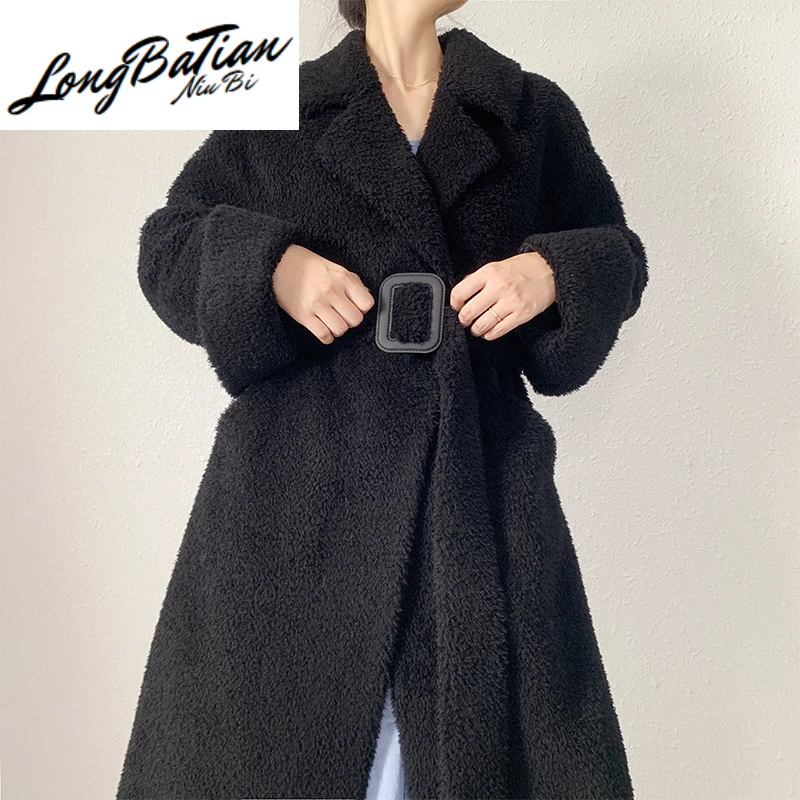 Женское пальто с мехом 100% шерсть длинная осенне-зимняя одежда Женская Корейская