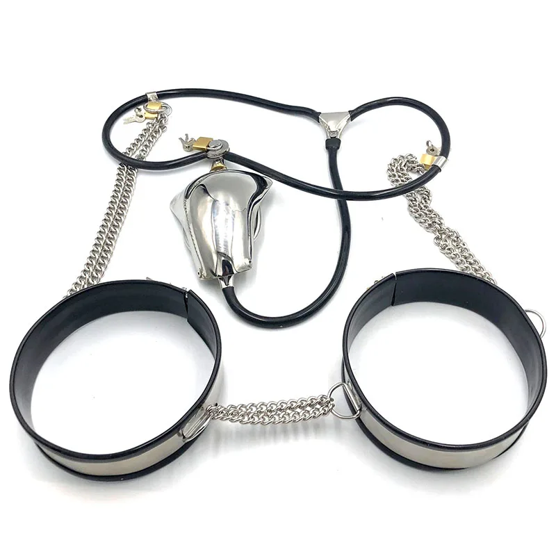 Мужской Пояс верности из нержавеющей стали + бедренное кольцо 2 шт. БДСМ