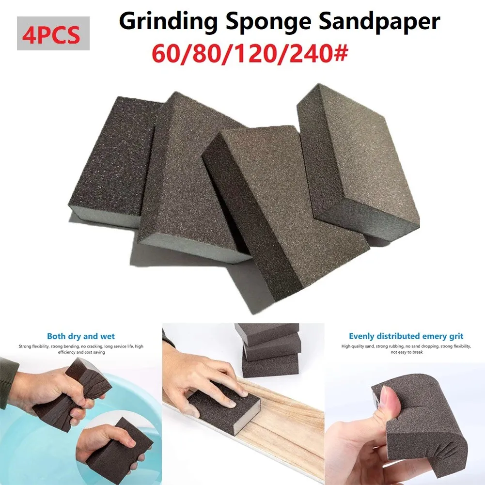 

4 Pieces Wall Grinding Sponge Sand Block Sandpaper Craft Model Paint Polished Sand Brick Grit 60/80/120/210 Kitchen Clean