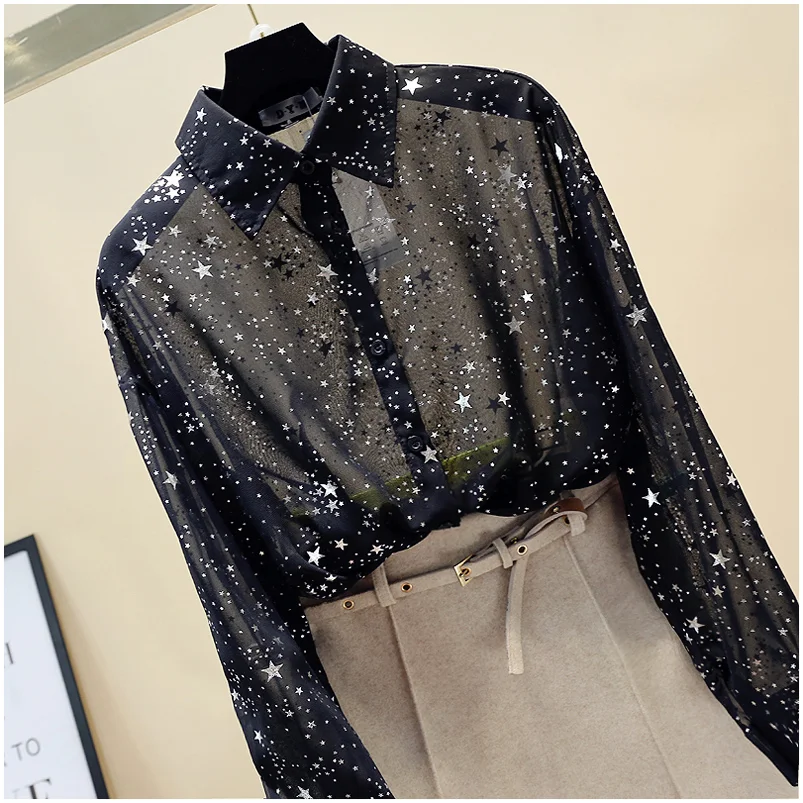Шифоновые рубашки со звездами и бронзовым принтом Перспективная OL блуза с