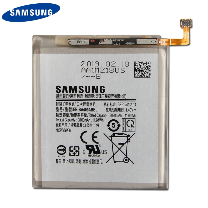 Оригинальный EB BA405ABE батареи Samsung для GALAXY A40 A405F BA405ABU 3100mAh|Аккумуляторы мобильных