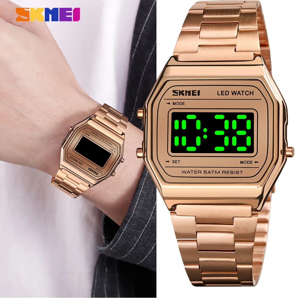 

SKMEI Electronic LED Light Men Watch Digital Waterproof Stainless Steel Strap Clock Fashion Luxury WristWatch Relogio Feminino
