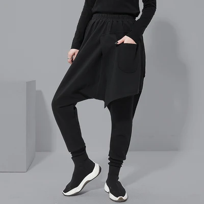 Брюки женские с узкой талией модные штаны большого размера разрезом