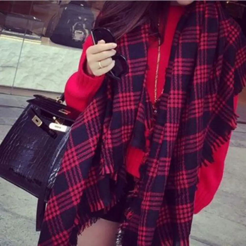 Новый осенний и зимний популярный кашемировый толстый клетчатый женский шарф