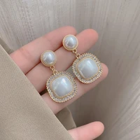 2021 new fashion korean white geometric pearl drop earrings for women bohemian golden round pearl wedding earrings jewelry