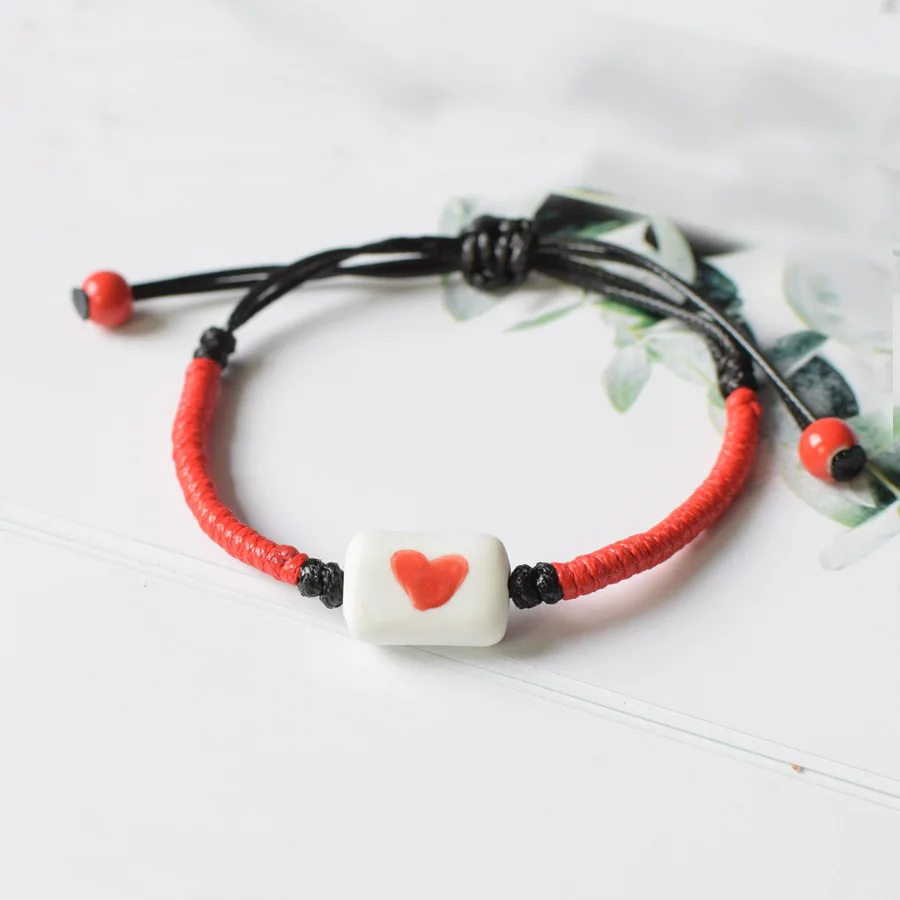 Ручной Плетеный веревочный браслет керамический ручной работы с сердечками для