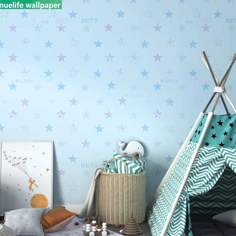 

Cartoon children's room ceiling wallpaper boy living room blue little star princess room shop office bedroom non-woven wallpaper