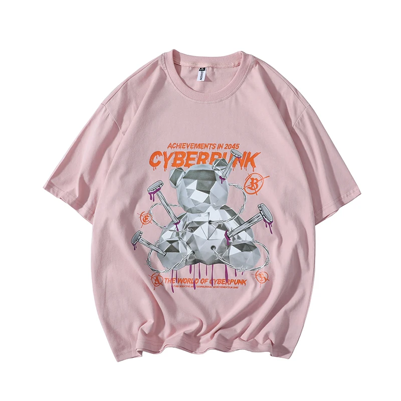 

GlacialWhale новая больших размеров Мужская розовая футболка Для мужчин из хлопка с принтом в стиле панк, в стиле «хип-хоп» Японская уличная одежд...