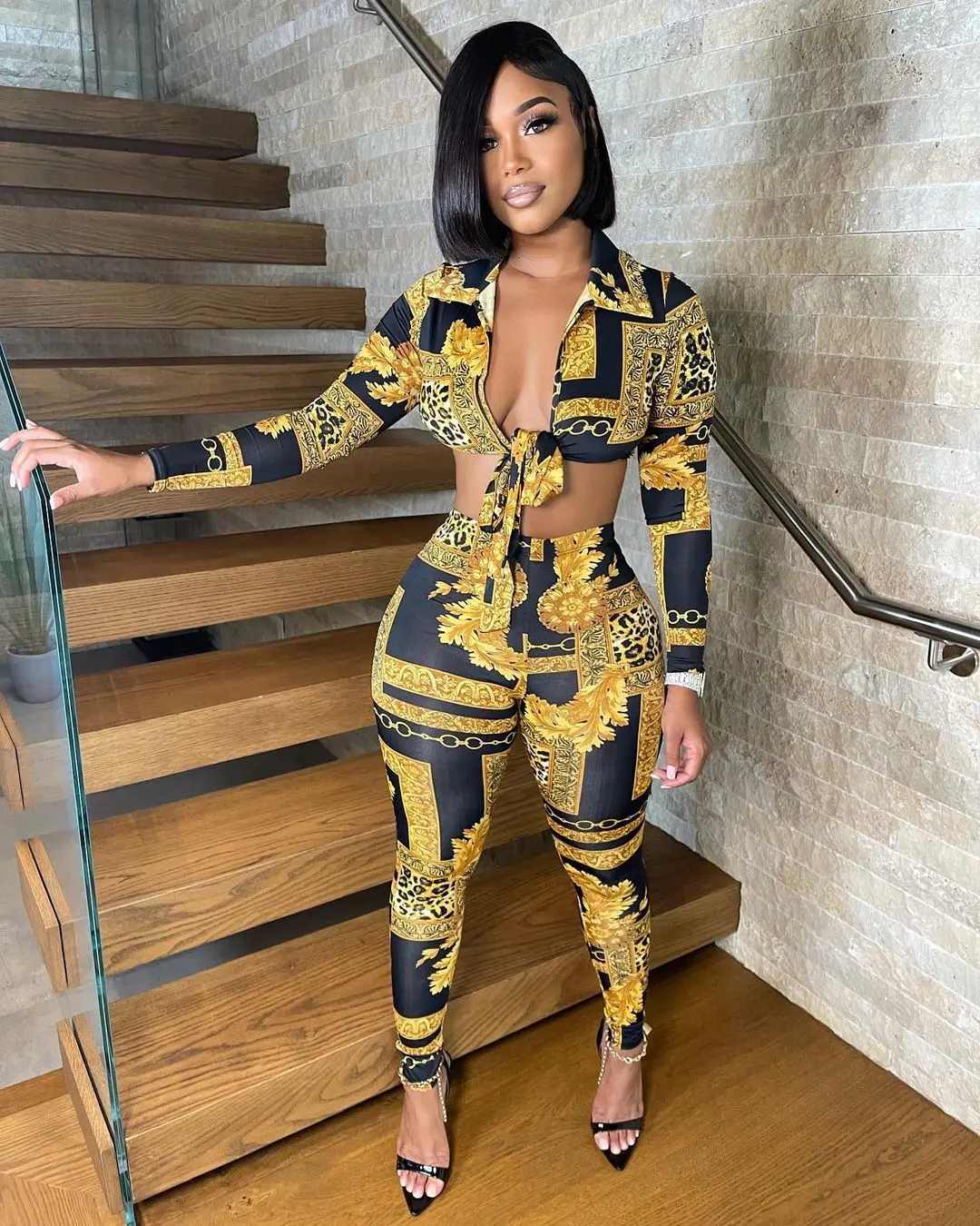 

Women Clothing Two Piece Set Long Sleeve Striped Shirts Tops and Pants Sets Skinny Casual Sweat Suits Wholesale Dropshipping