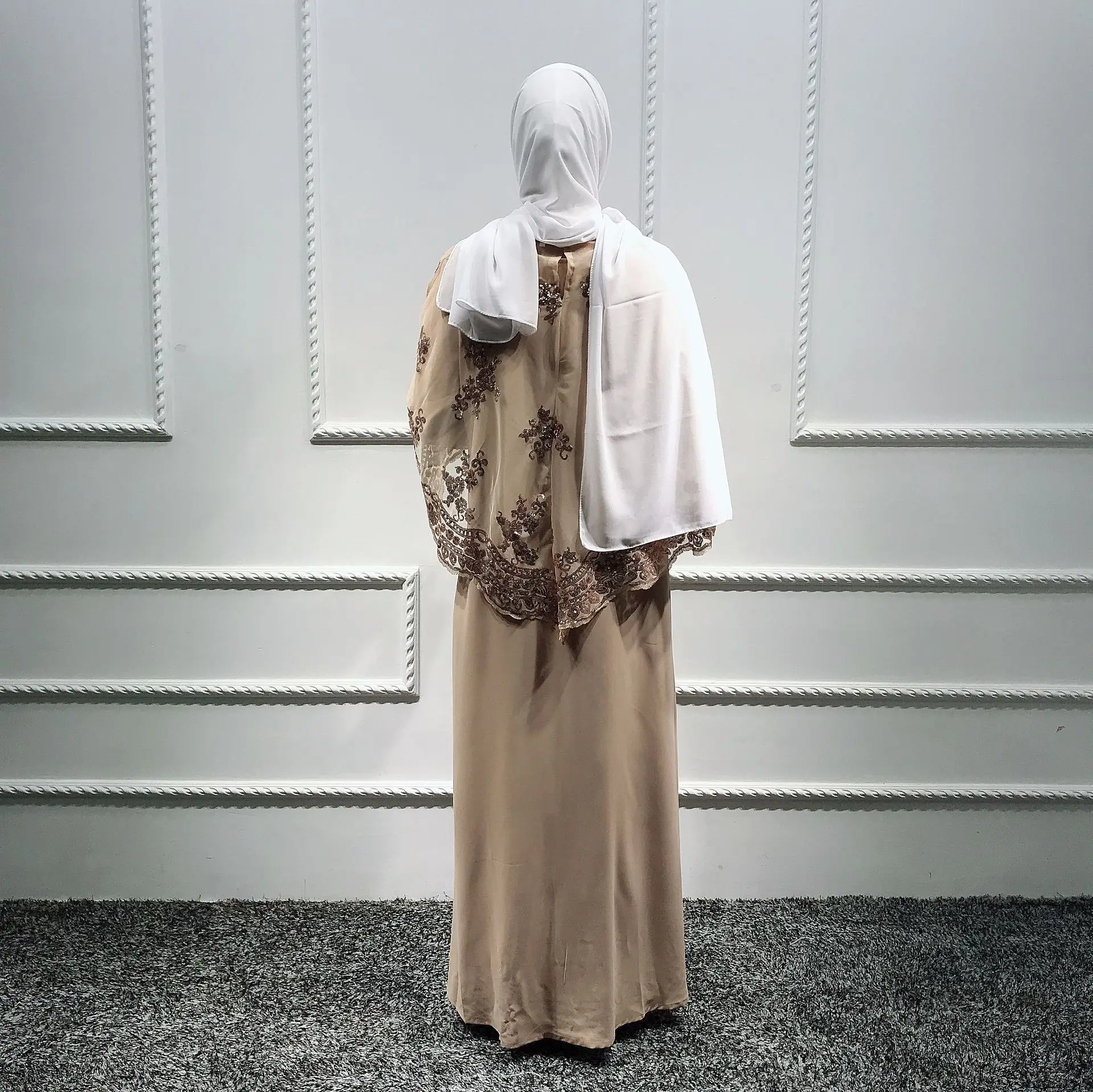Мусульманское платье из двух частей с накидкой женское абайя блестками и