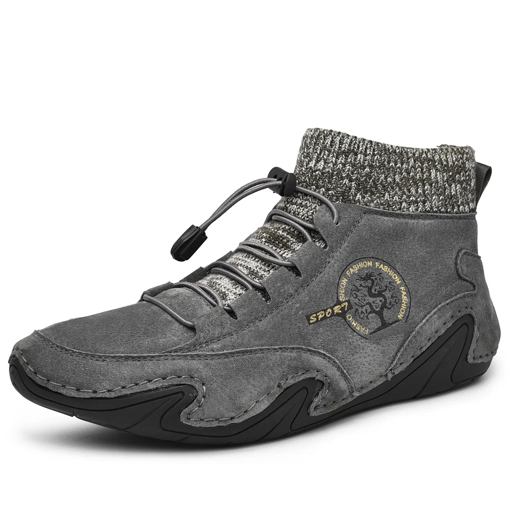 Men's Boots Winter Men Snow Boots Cow Suede Men Boots Plush Warm Motorcycle Boots Comfortable Non-slip Ankle Boots Work Shoes