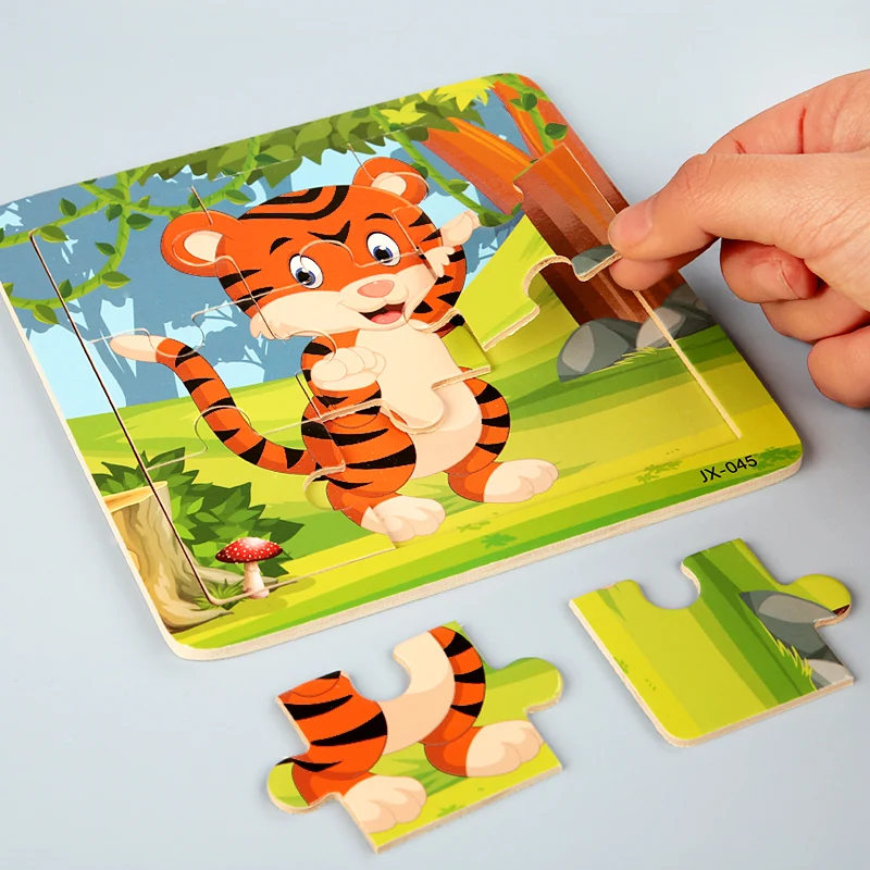 

Children Cartoon animal jigsaw puzzles toddler toys montessori 12 styles mini puzzles set wood toys for kids educational toys