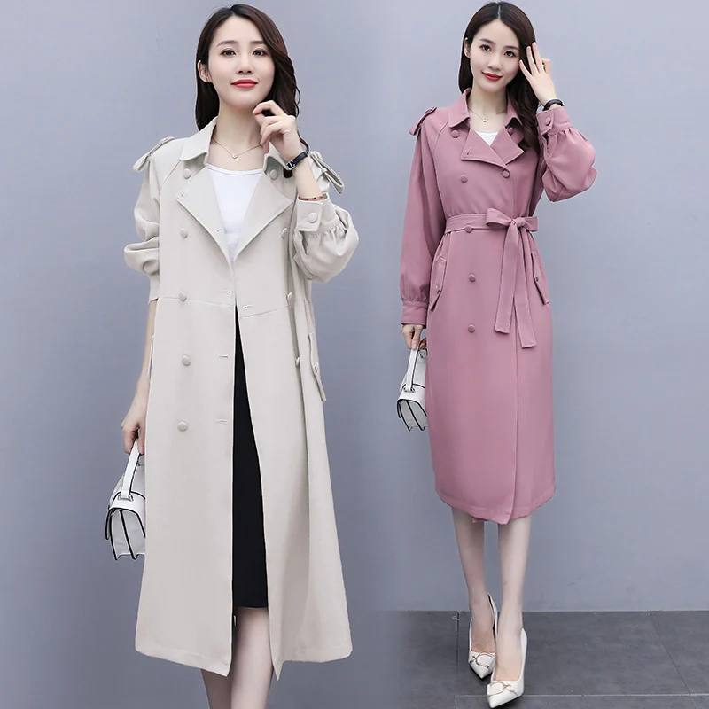 

2020 Autumn New Women's Casual Trench Coat Double Breasted Outwear Sashes Chic Cloak Female Windbreaker