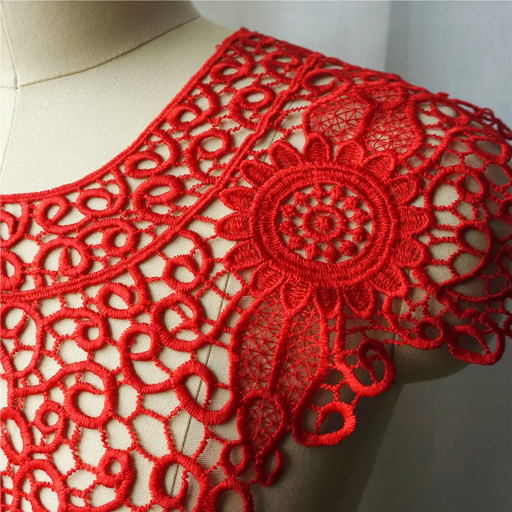 Красный с круглым вырезом воротник ткань Водорастворимые Вышитые свадебное