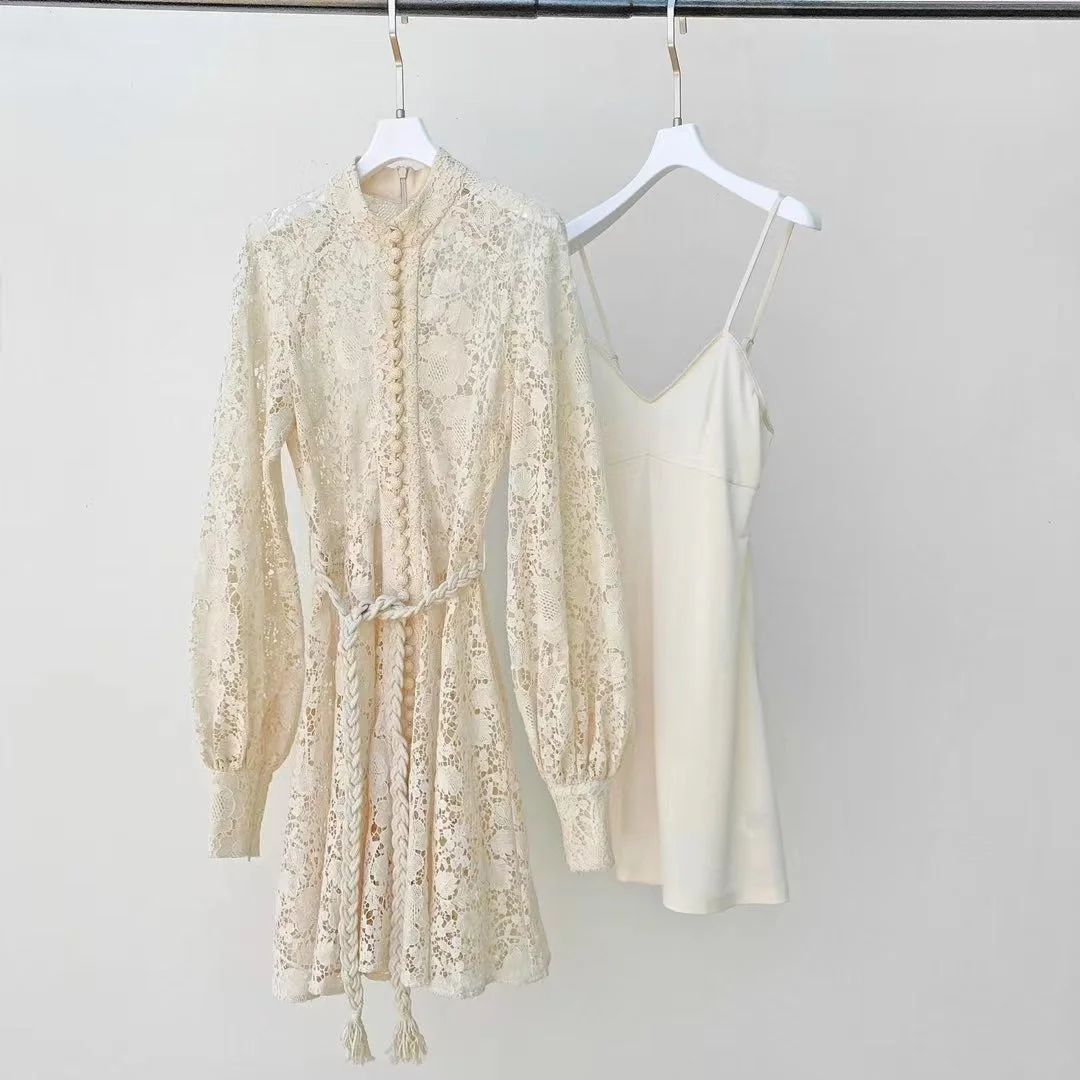 

Летнее качественное женское хлопковое ажурное роскошное платье 2021SS с длинным рукавом для женщин Rmsx 6,02