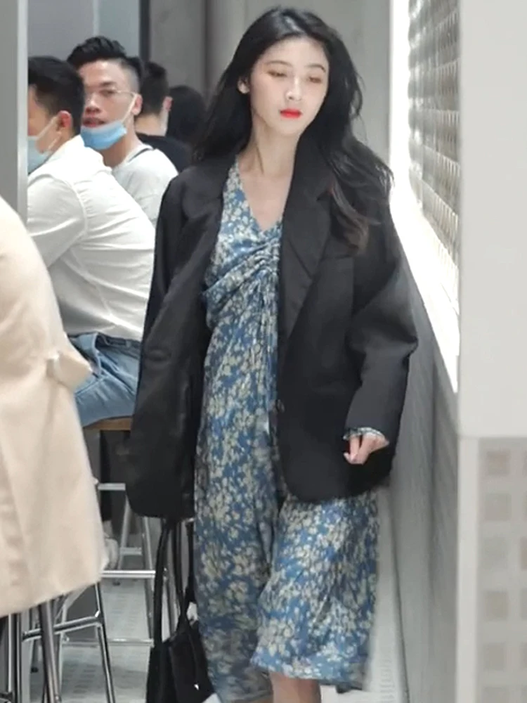 Французский Стиль Ретро Нежный с v образным вырезом платье цветочным рисунком