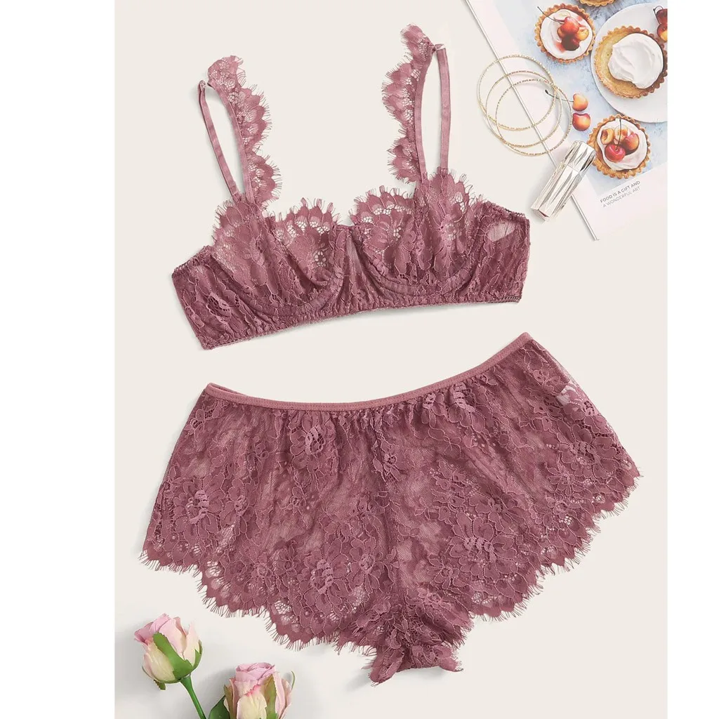 JAYCOSIN Floral Lace Underwire Bra and Shorts Underwear Lingerie Set Women Sexy Sets Ladies Bra And Panty Underwear Set