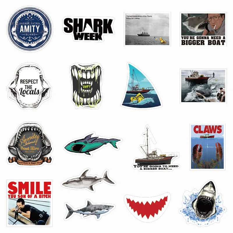 

50Pcs JAW Poster Shark Classic Horror Movie For Car Refrigerator Notebook Guitar DIY Graffiti Sticker