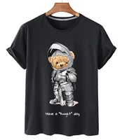 100 cotton fencing bear print ladies shirt casual short sleeved top women loose round neck t shirt oversized t shirt s 3xl