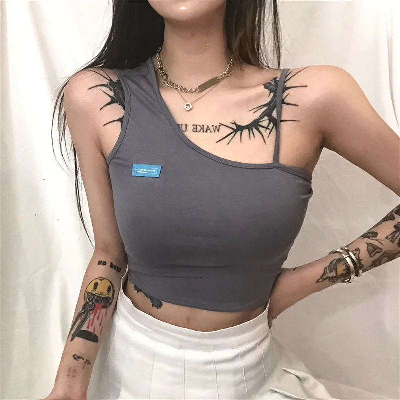 

XUXI индивидуальная цепочка Холтер жилет облегающий Модный маленький синий ярлык Топ слинг для женщин Лето 2021 E2923